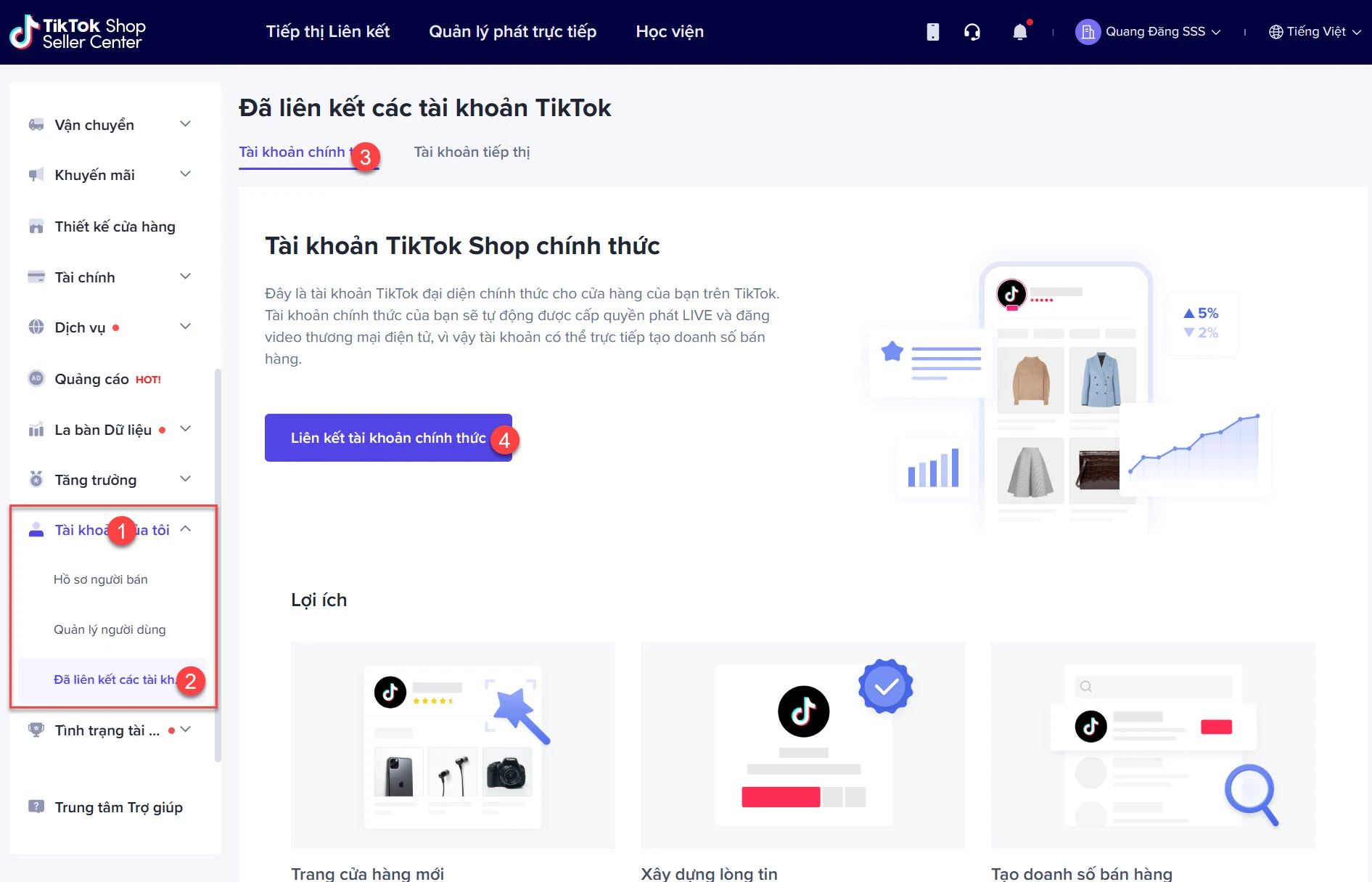 Giao diện khi chưa liên kết tài khoản